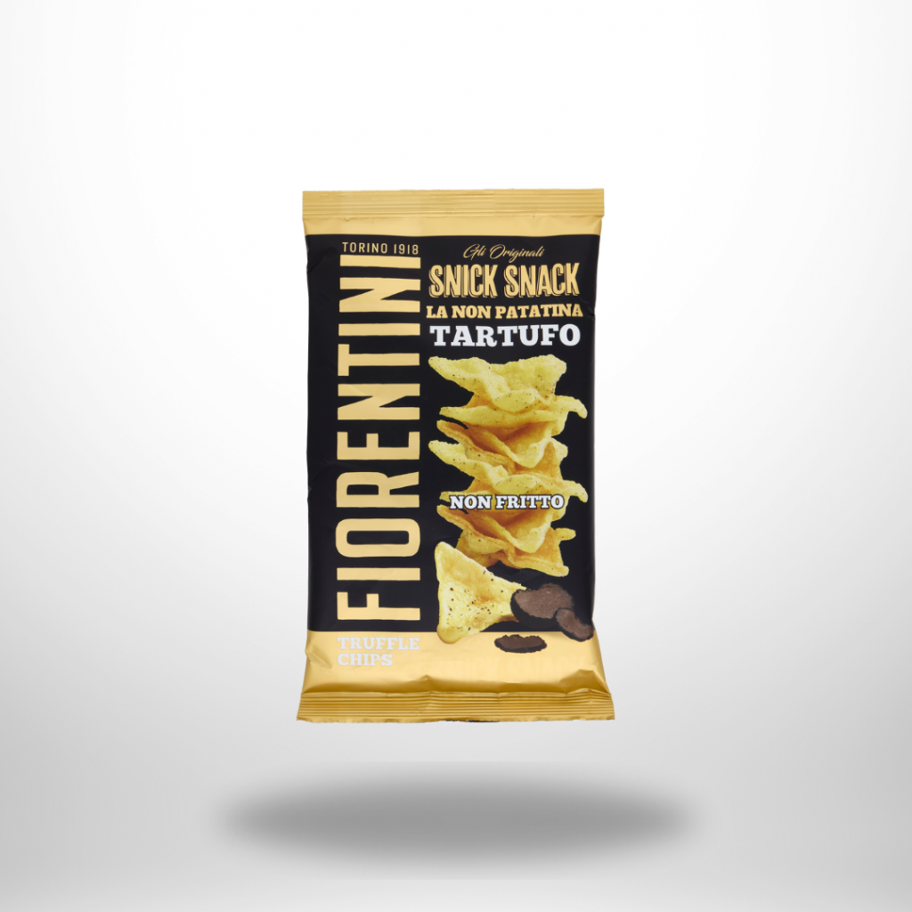 Fiorentini Snick Snack Tartufo (65 g): glutenfreie, gepuffte Kartoffel-Snacks mit Sommertrüffel, nur 9,5 g Fett, palmölfrei & vegan – edler Crunch zum Aperitivo.