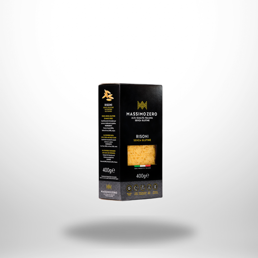 Massimo Zero Risoni – glutenfreie Mais-& Reis-Pasta in schwarzer 400 g-Packung