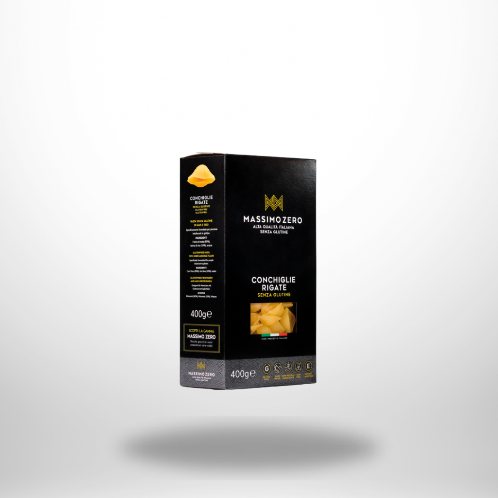Massimo Zero Conchiglie Rigate – glutenfreie Muschelnudeln, 400 g Verpackung