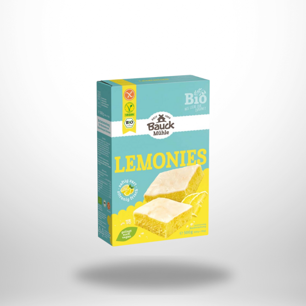 Bauck Mühle Backmischung Lemonies – glutenfreie & vegane Zitronen-Brownies, Bio-zertifiziert