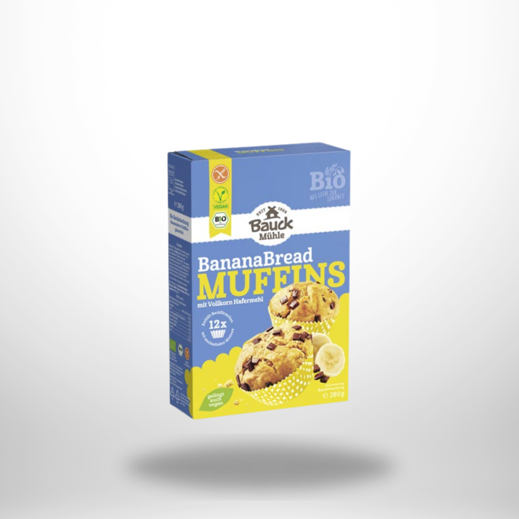 Bauck Mühle Bio BananaBread Muffins Backmischung – glutenfrei & vegan, mit Schokoblättchen