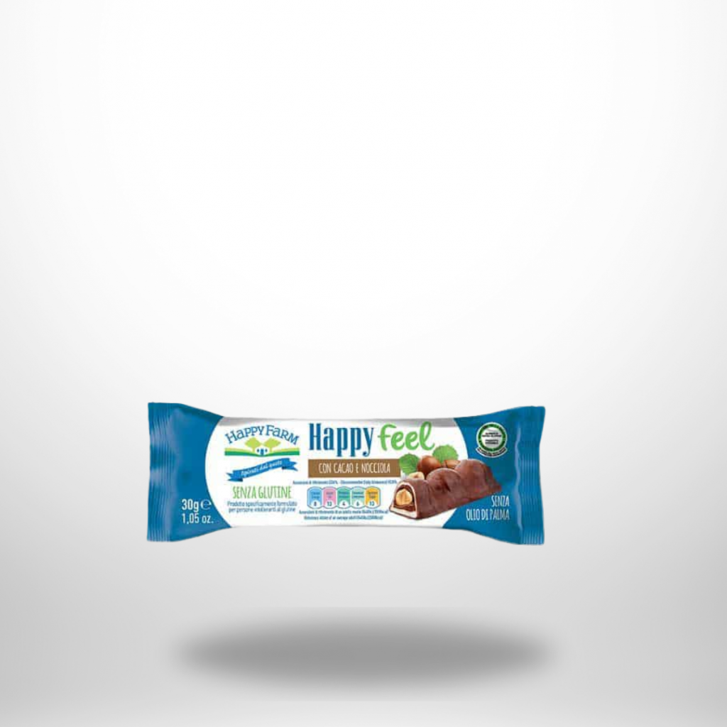 Happy Farm Happy Feel Cacao e Nocciola – glutenfreier Waffelriegel mit Haselnuss & Schokolade, 30 g
