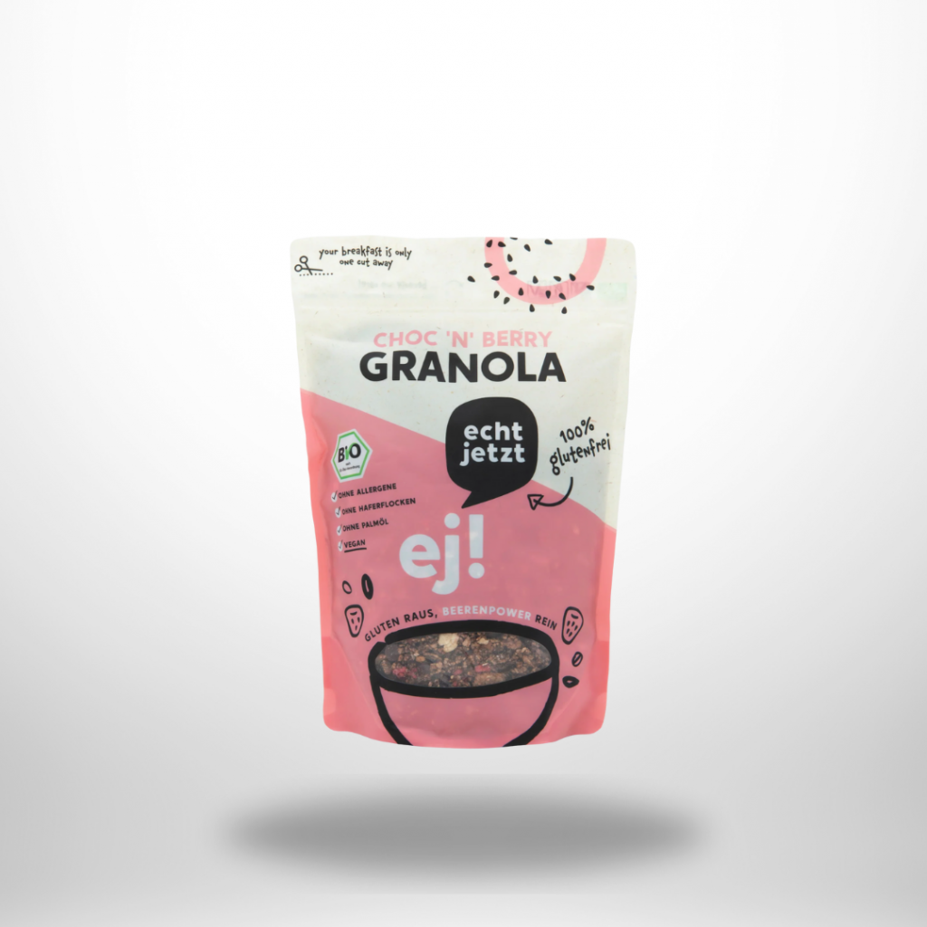 Echt Jetzt Schoko-Himbeer Bio Granola – glutenfreies Granola mit Zartbitterschokolade & Himbeeren