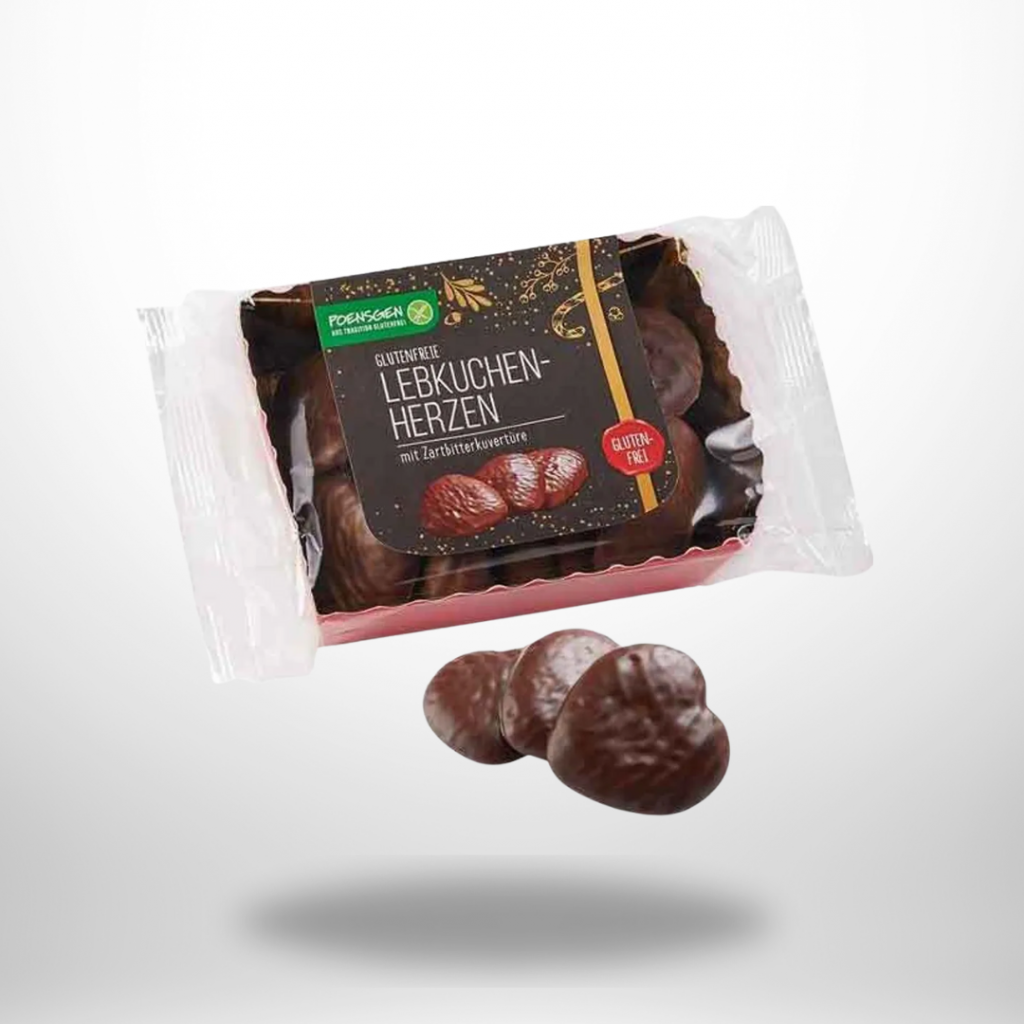 Glutenfreie Lebkuchenherzen Zartbitter von Poensgen in 175 g-Packung
