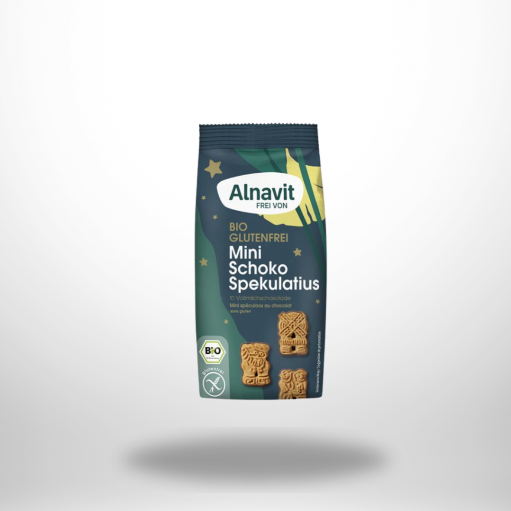 Alnavit Bio Mini Schoko Spekulatius – glutenfreie Mini-Spekulatius mit Vollmilchschokolade, 140 g Packung