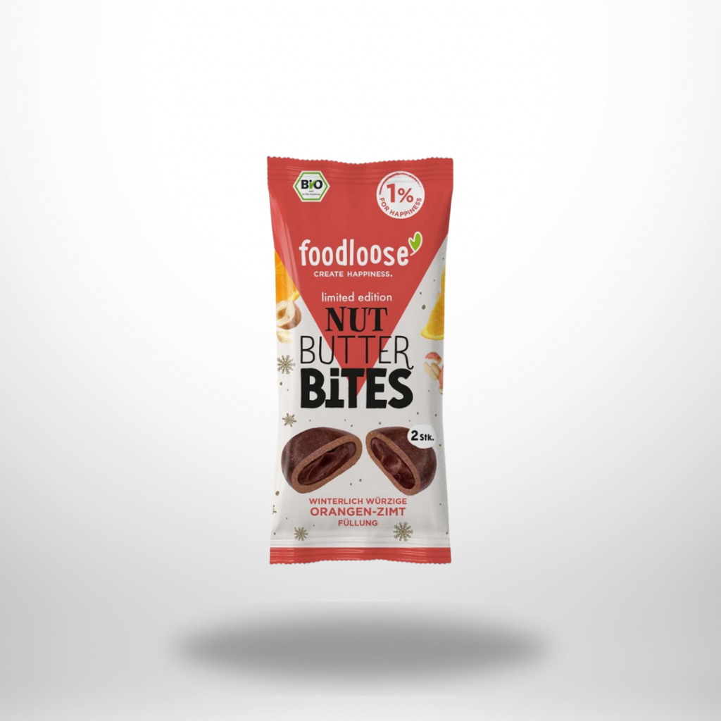 Vegane & glutenfreie foodloose Hazelnut Butter Bites Orange-Zimt – cremig, nussig & fruchtig-würzig. Bio-Snack für natürliche Energie.