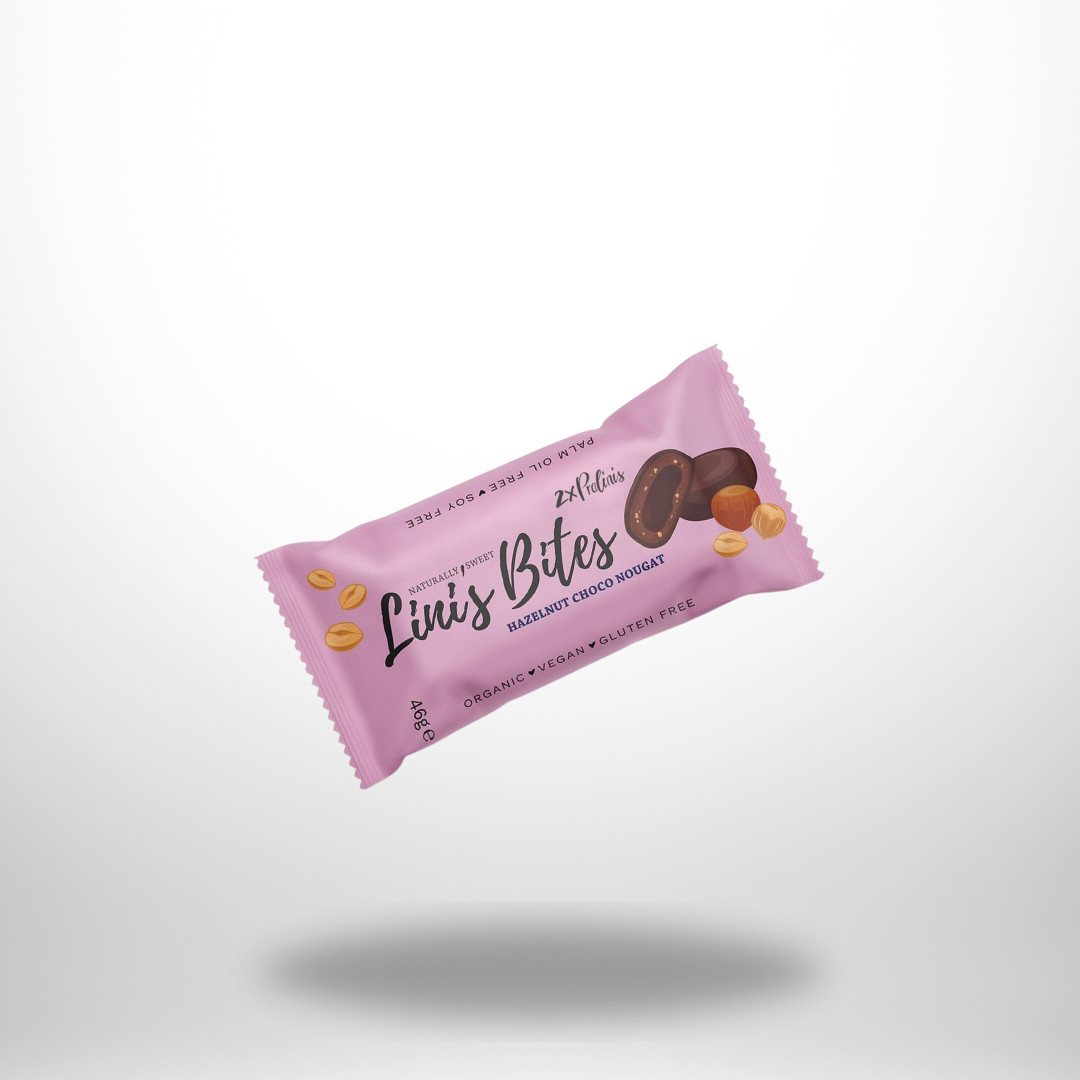 Vegane & glutenfreie LINI’S BITES Bio Pralinis Hazelnut Choco – nussig, schokoladig & natürlich süß mit Datteln. Perfekter Clean-Snack.