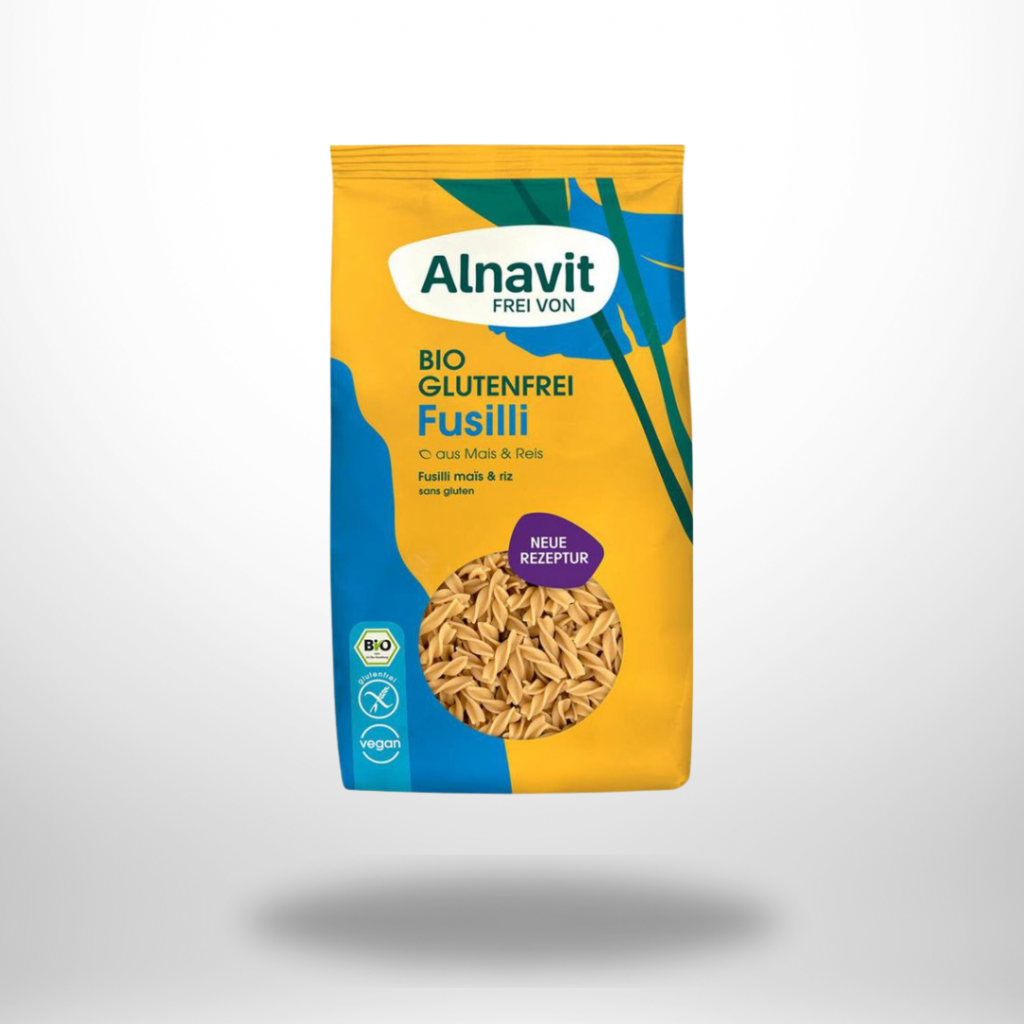 Alnavit Fusilli Bio glutenfrei – Spiralen aus glutenfreier Pasta aus Mais und Reis, 500 g